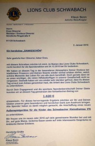 Lions sammelten an Heiligabend 1602 Euro bei Enzo-party in der Weinbar