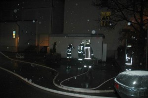 Löscheinsatz vorm Toilettenhäuschen am Markgrafensaal-Parkplatz am 2. Januar . Fotos: Matthias Hertlein