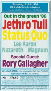 Nostalgie-ticket: Open-air 1986, Dinkelsbühl, inselwiese mit Special Guest Rory Gallagher.
